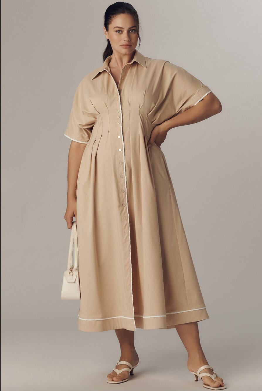 EUC Anthropologie Exquise The Tobie Button-Front Pleated Shirt Dress Plus Size